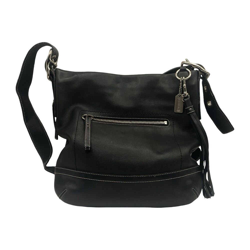 Vintage Coach Legacy Slim Tassel Duffle 1415 Black Leather Crossbody Shoulder Ba